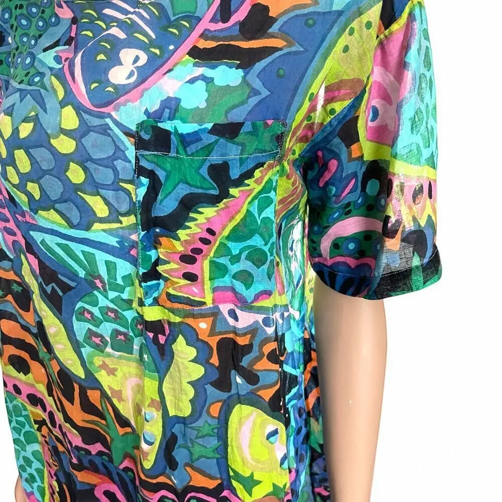 Vintage Florissant Abstract 100% Cotton Top Tee Made in India Coverup Boho - Picture 8 of 9